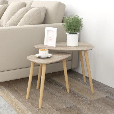 HOMCOM Juego de 2 Mesas de Centro Mesa Nido Moderna Mesitas Auxiliares Patas de Madera de Pino para Salón Dormitorio Natural