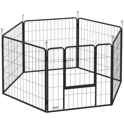 PawHut Parque para Perros de 6 Paneles de 80 cm de Altura con Puerta para Interior y Exterior Negro