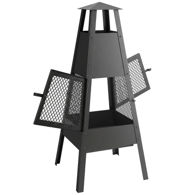 Outsunny Braséro Acier Noir 41x40,5x97cm avec Cheminée Patio