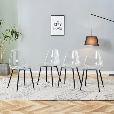 Lot de 4 chaises de salle à manger en plastique transparent, Transparent
