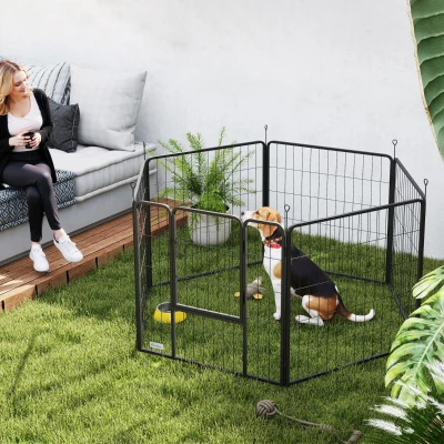 PawHut Parque para Perros de 6 Paneles de 80 cm de Altura con Puerta para Interior y Exterior Negro
