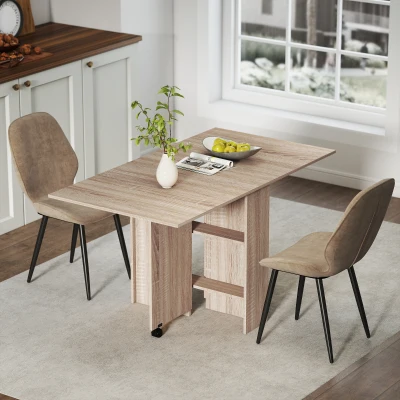 HOMCOM Dining Table Set Folding Wood 2 Chairs Light Brown