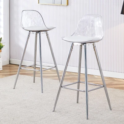 Lot de 2 tabourets de bar, Argent+Transparent