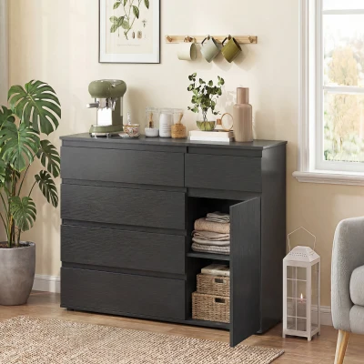 HOMCOM Modern Sideboard Cabinet 5 Drawers Black