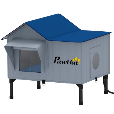 PawHut Heated Cat House Weatherproof Elevated Shelter Grey