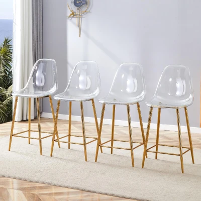 Lot de 4 tabourets de bar transparents, Doré