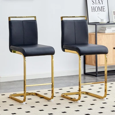 Lot de 2 tabourets de bar style nordique, Noir+Doré