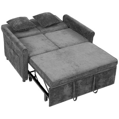 HOMCOM Sofá-cama 2 Lugares 3 em 1 com Encosto Ajustável em 5 Posições, Bolsos Laterais e 2 Almofadas, Cinzento