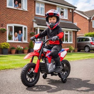 AIYAPLAY Moto Elettrica per Bambini con Rotelle, Rosso Blu