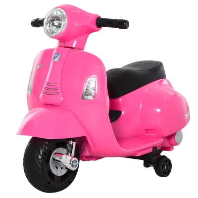 HOMCOM Elektrische kindermotor 6V met zijwieltjes, koplamp en claxon, 3 km/u, voor 1,5-3 jaar, roze