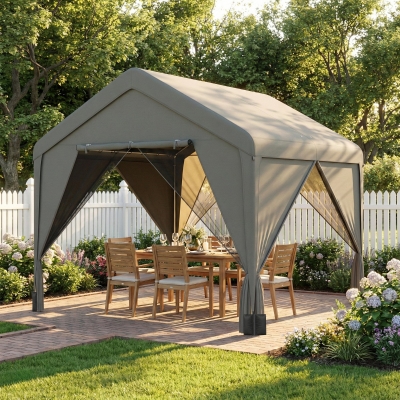 Outsunny Patio Gazebo Steel Frame with Netting Dark Grey