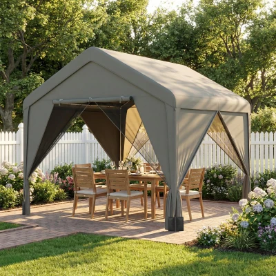Outsunny Patio Gazebo Steel Frame with Netting Dark Grey
