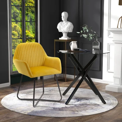 HOMCOM Dining Set Round Table Accent Armchair Black Yellow