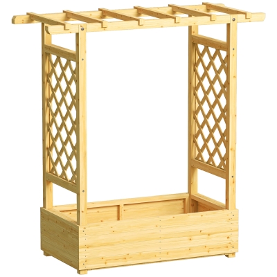 Outsunny Wooden Trellis Planter Box with Roof, Natural 110cm