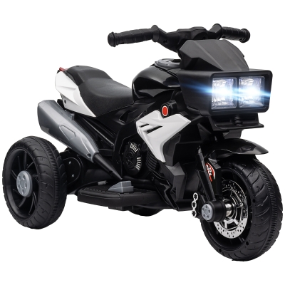 HOMCOM Motocicleta Elétrica Infantil com 3 Rodas para Crianças acima de 3 anos Bateria 6V com Luzes e Música 86x42x52 cm Branco