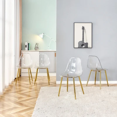 Lot de 4 chaises de salle à manger en plastique transparent, Transparent