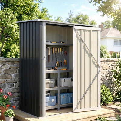 Outsunny Abri de Jardin 1m² Acier Gris Porte Verrouillable