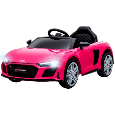 AIYAPLAY 12V elektrische kinderauto met afstandsbediening, lithiumaccu, 2 motoren, soft start en achterwielvering, roze