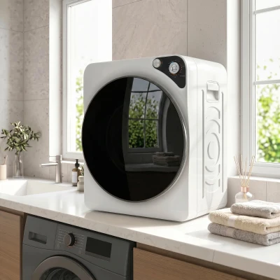 HOMCOM Secadora de Ropa Compacta  5 kg 1000W con 5 Modos de Secado Tambor de Acero Inoxidable Blanco