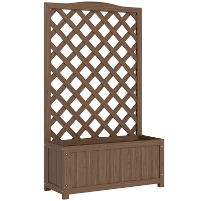 Outsunny Jardinière Bois Massif avec Treillis 70x28x117cm Café