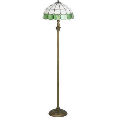 HOMCOM Tiffany-Style Floor Lamp Stained Glass Bronze Green
