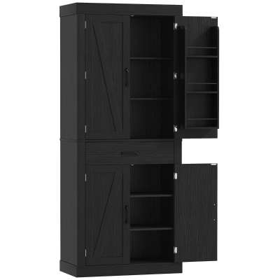HOMCOM Dispensa Cucina con Armadietti, Ripiani e Cassetto Nero