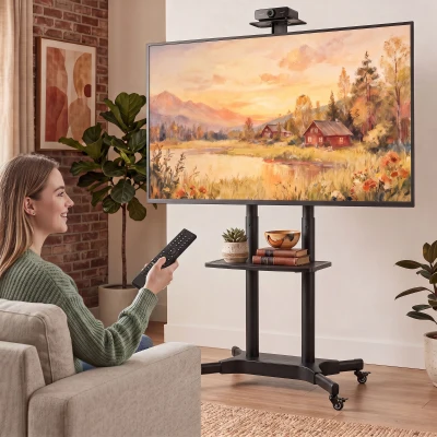 HOMCOM Stojak TV na kółkach do telewizorów 81,3–190,5 cm Regulowany stojak TV z 2 półkami, metal, max. VESA 400x600mm