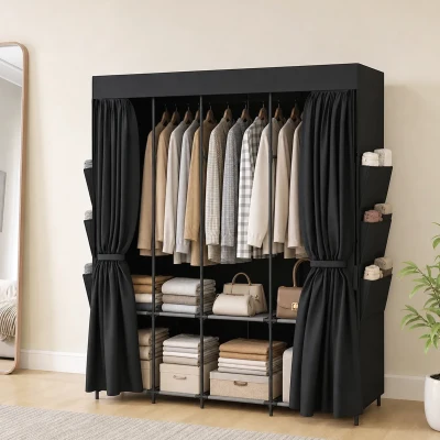 HOMCOM Armadio in Tessuto Salvaspazio, 130x45x167 cm, Nero