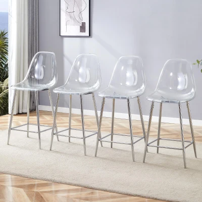 Lot de 4 tabourets de bar transparents, Argent