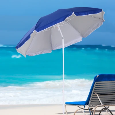 Outsunny Parasol Plage Octogonal Bleu Anti-UV Ø160cm