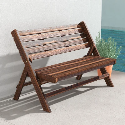 Outsunny Panca da Giardino 2 Posti Pieghevole Legno Carbonizzato