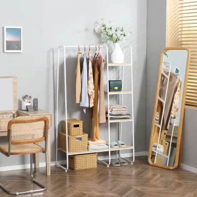 HOMCOM Perchero de Ropa de Madera con 5 Estantes y Barra para Colgar para Dormitorio Salón 101x39x160 cm Natural