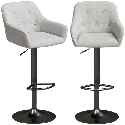 HOMCOM Barhocker 2er-Set, Chenille-Barstühle, Höhenverstellbar, 360°-Drehbar, Rückenlehne und Fußstütze, Grau