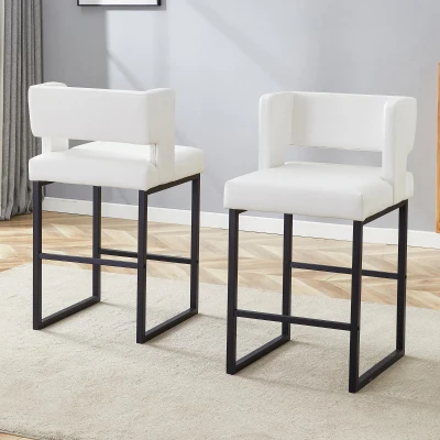 Lot de 2 tabourets de bar style nordique, Blanc+Noir