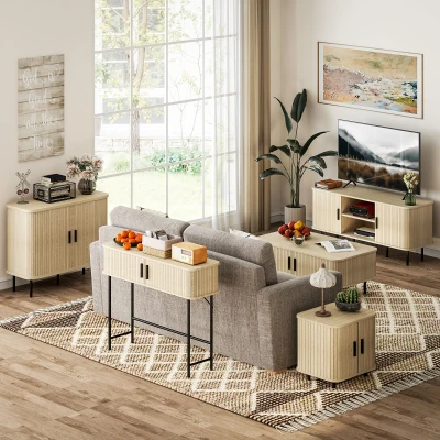 HOMCOM Consola Vintage Mesa de Pasillo con 2 Puertas Correderas de Tambor Tipo Persiana 100x30x80 cm Roble y Negro