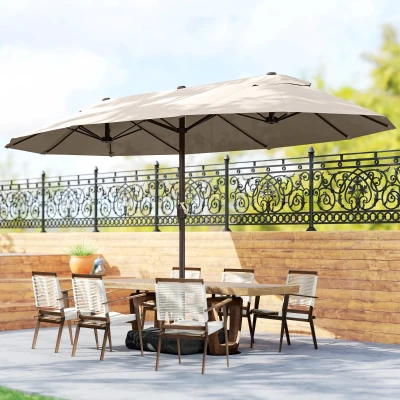Outsunny Parasol Double 4,6x2,7m Toile 180g/m² Kaki