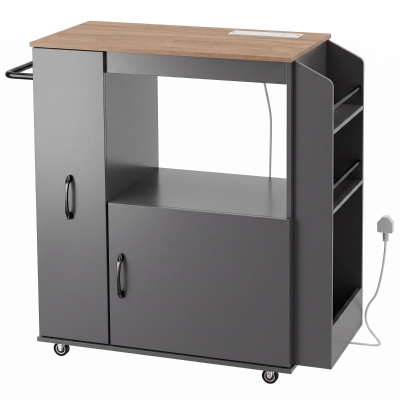 HOMCOM Kitchen Trolley Cart with Power Outlet, Drawer, Grey