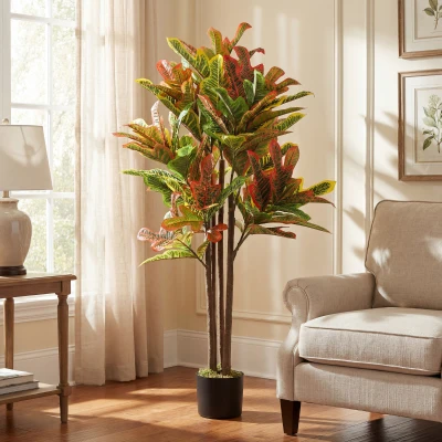 HOMCOM Planta Artificial 120 cm Planta Decorativa com Vaso e Folhas para Decoração Interior Casa Escritório Sala de Estar Multicolor
