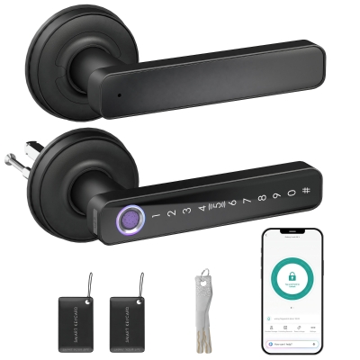 HOMCOM Cerradura de Puerta Inteligente, 5 Accesos por Huella, Código, Tarjeta NFC, Aplicación Tuya/Smart Life y Llave, Negro