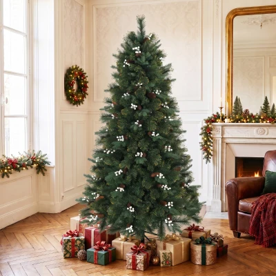 HOMCOM 6ft Artificial Christmas Tree Metal Stand Green