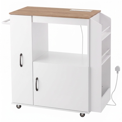 HOMCOM Kitchen Trolley Cart Power Outlet Drawer Cabinet White