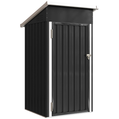 Outsunny Magazie de Grădină 0,74m² din Oțel Galvanizat cu Guri de Aerisire, Magazie cu Ușă Blocabilă, Acoperiș Înclinat, Mănuși, Depozitare Unelte, 107,5x91x185 cm, Gri Închis