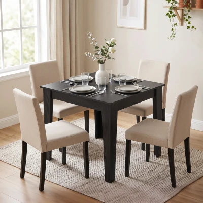 HOMCOM Modern Dining Table Square Wood Effect 80x80cm Black