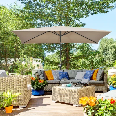Outsunny Ombrellone Rettangolare 2x3 m Pieghevole color Cachi