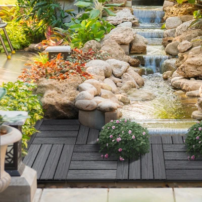 Outsunny WPC Interlocking Decking Tiles Pack of 11 Grey