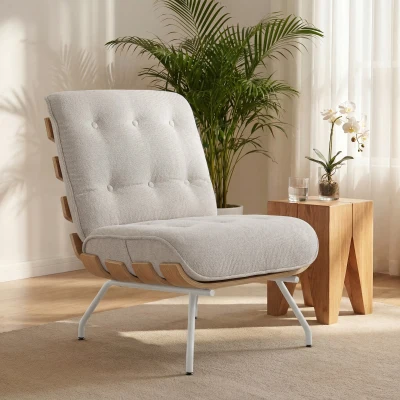 HOMCOM Poltrona de Sala Estofada em Linho com Assento Acolchoado Suporte com Estrutura de Aço 62,5x94x81 cm Creme