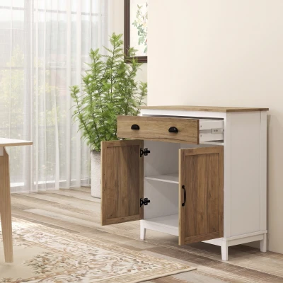HOMCOM Meuble Rustique Blanc avec Armoire et Tiroir 78,5x39x89,4cm
