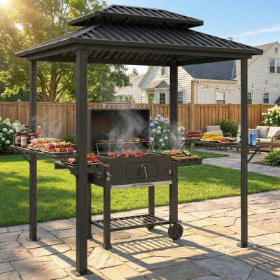 Outsunny Abri Barbecue Aluminium Noir 231x165x246cm 2 Étagères