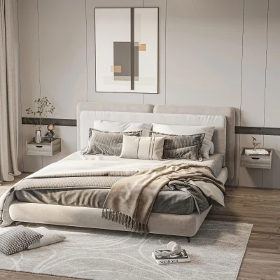 HOMCOM Floating Nightstand Set of 2 Grey Wall-Mounted