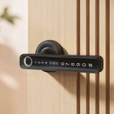 HOMCOM Cerradura de Puerta Inteligente, 5 Accesos por Huella, Código, Tarjeta NFC, Aplicación Tuya/Smart Life y Llave, Negro